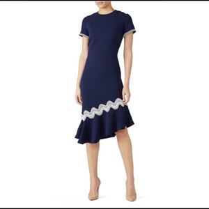 Anthropologie Shoshaana Navy Blue Dinan midi ruffle dress Size 4 NWOT